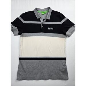 Hugo Boss BOSS Polo Shirt Men's L Black Gray Colorblock Short Sleeve Regular